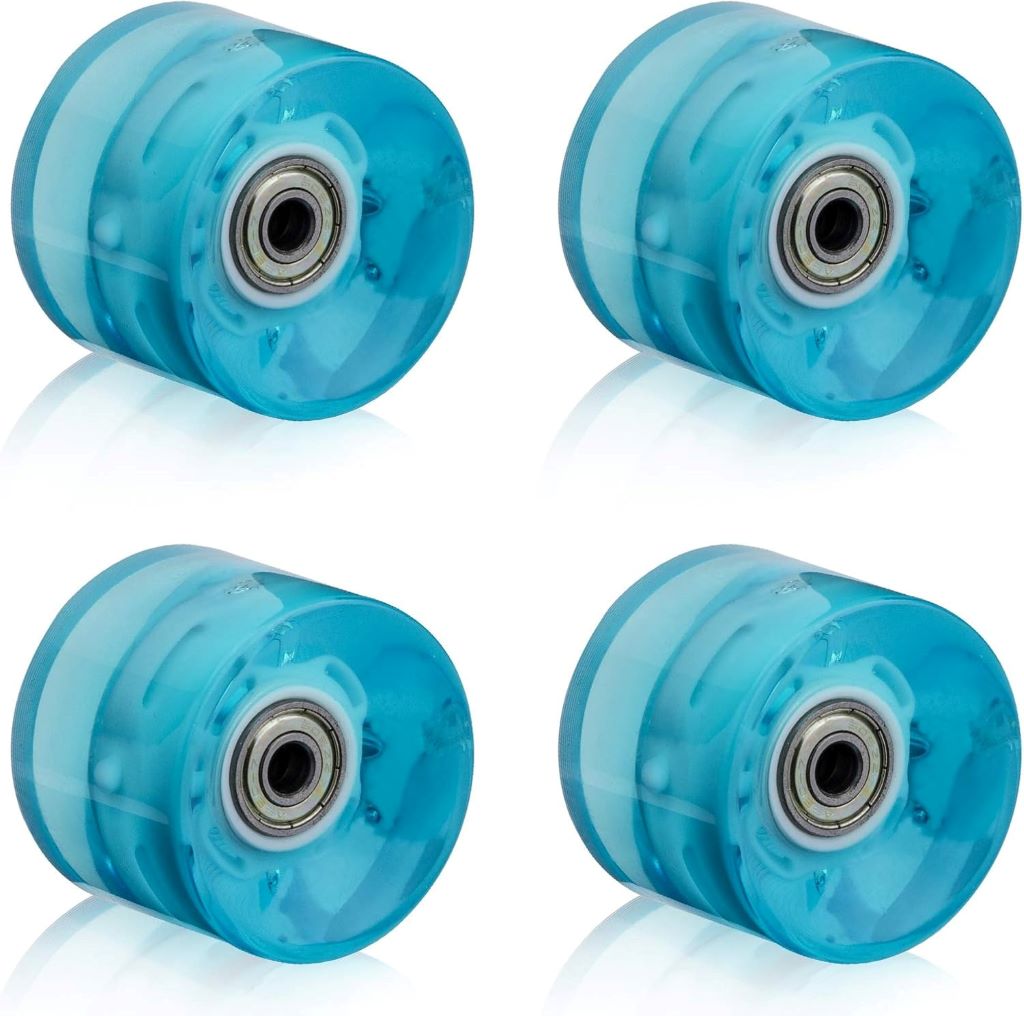 Smooth and stylish blue longboard wheels with built-in LED lights