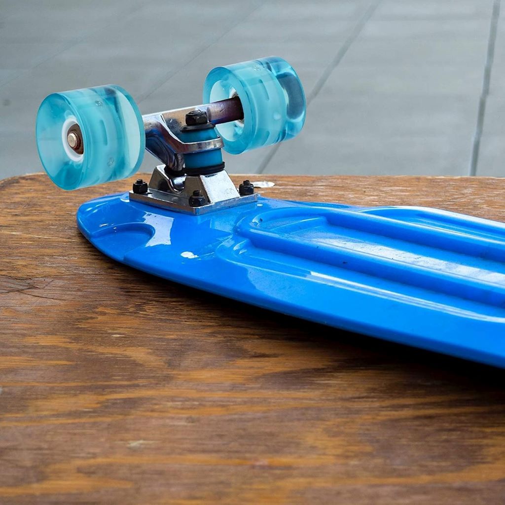 High-performance 60mm skateboard wheels with ABEC-9 bearings, glowing blue