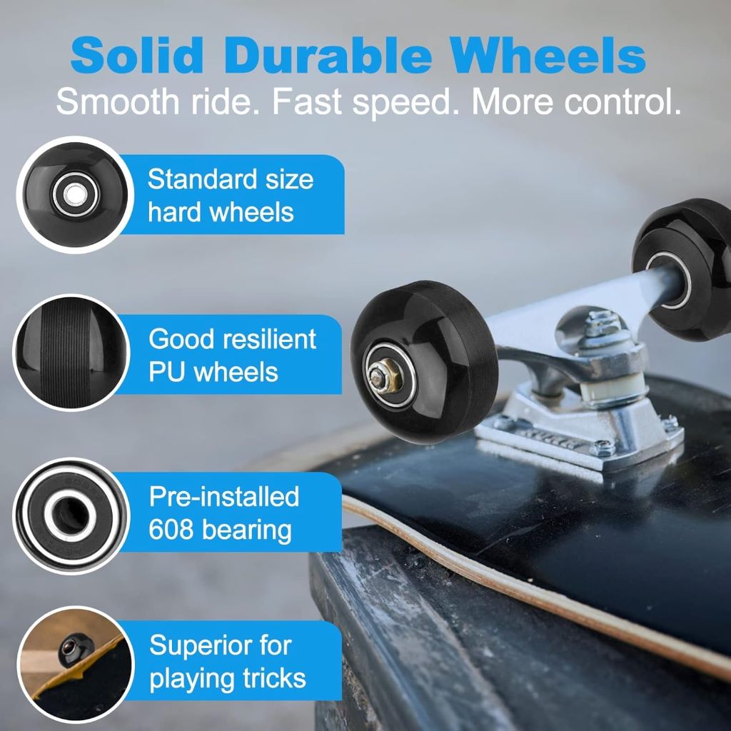 Set of four 52mm hard skateboard wheels with bearings and spacers by SPORTYOUTH.