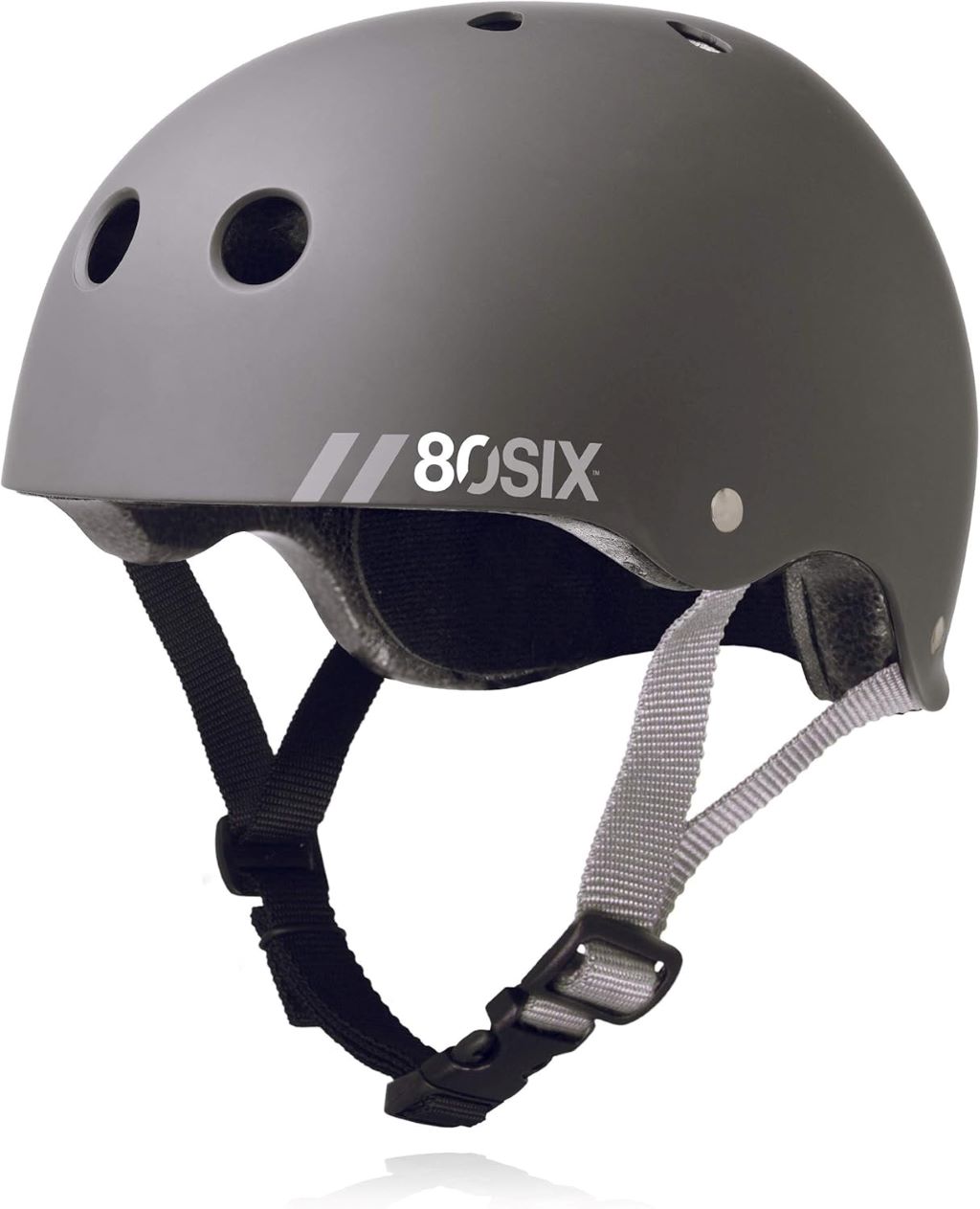 80SIX triple-certified multisport helmet in matte black for biking, skating, and scootering