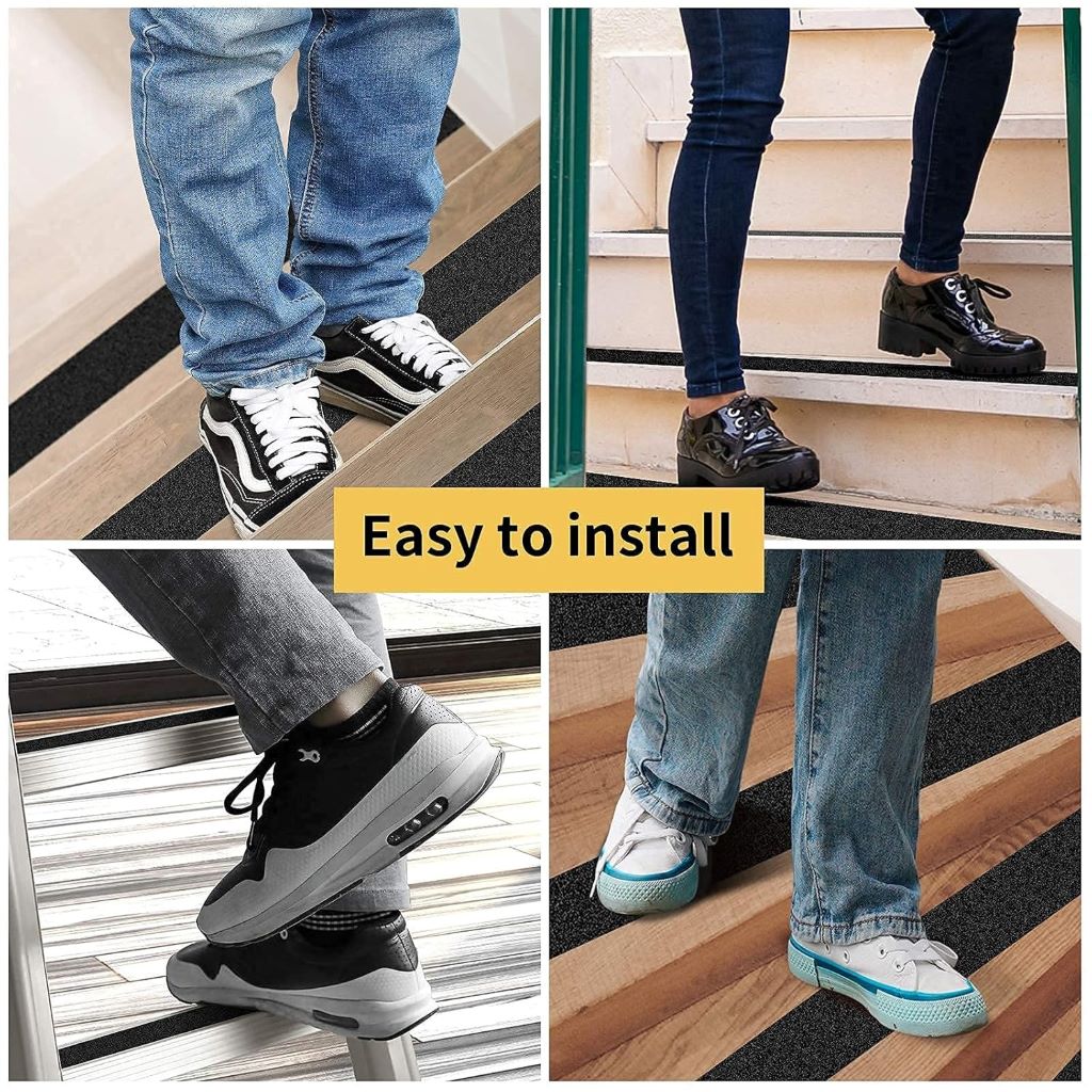 Heavy-duty waterproof grip tape with 80 grit surface for non-slip stair protection