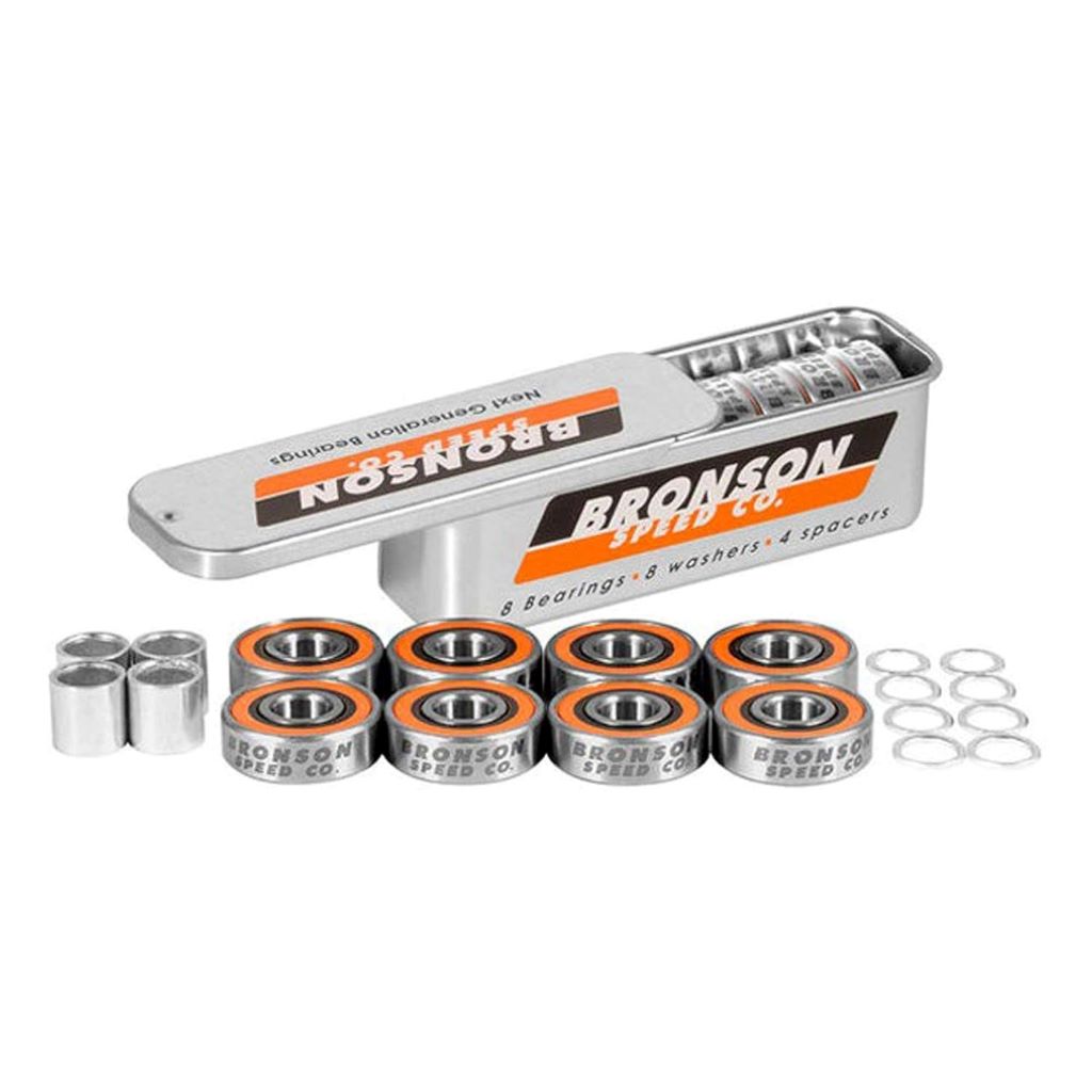 BRONSON SPEED CO. G3 skateboard bearings close-up, set of 8 for smooth high-speed skating