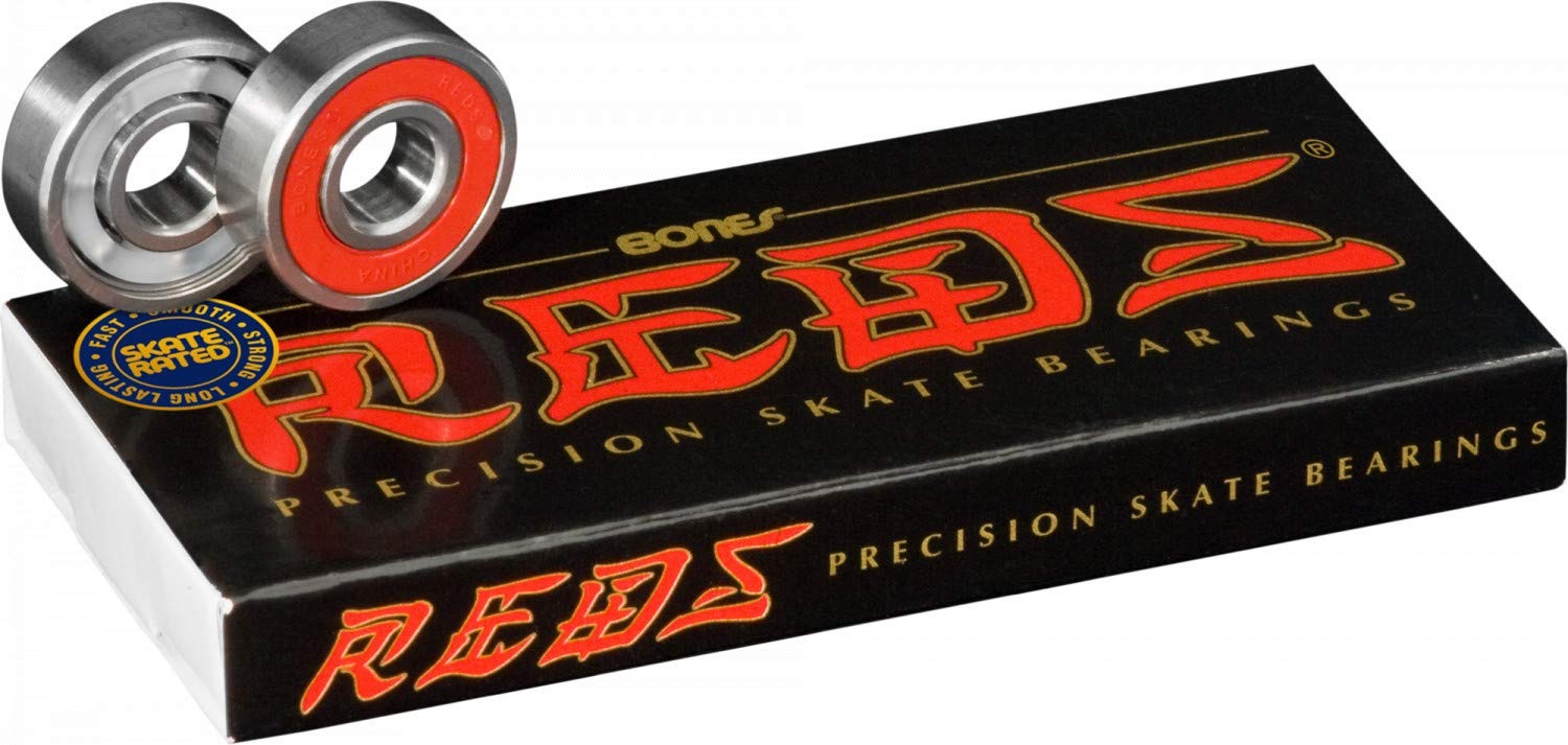 Close-up of Bones REDS skateboard bearings in original packaging