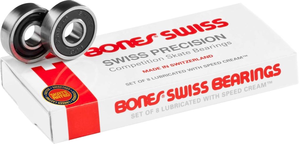 Bones Swiss Skateboard Bearings 8-pack for smooth, high-speed skating