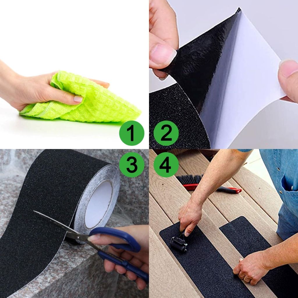 Black abrasive anti-slip tape for safe staircases and skateboards