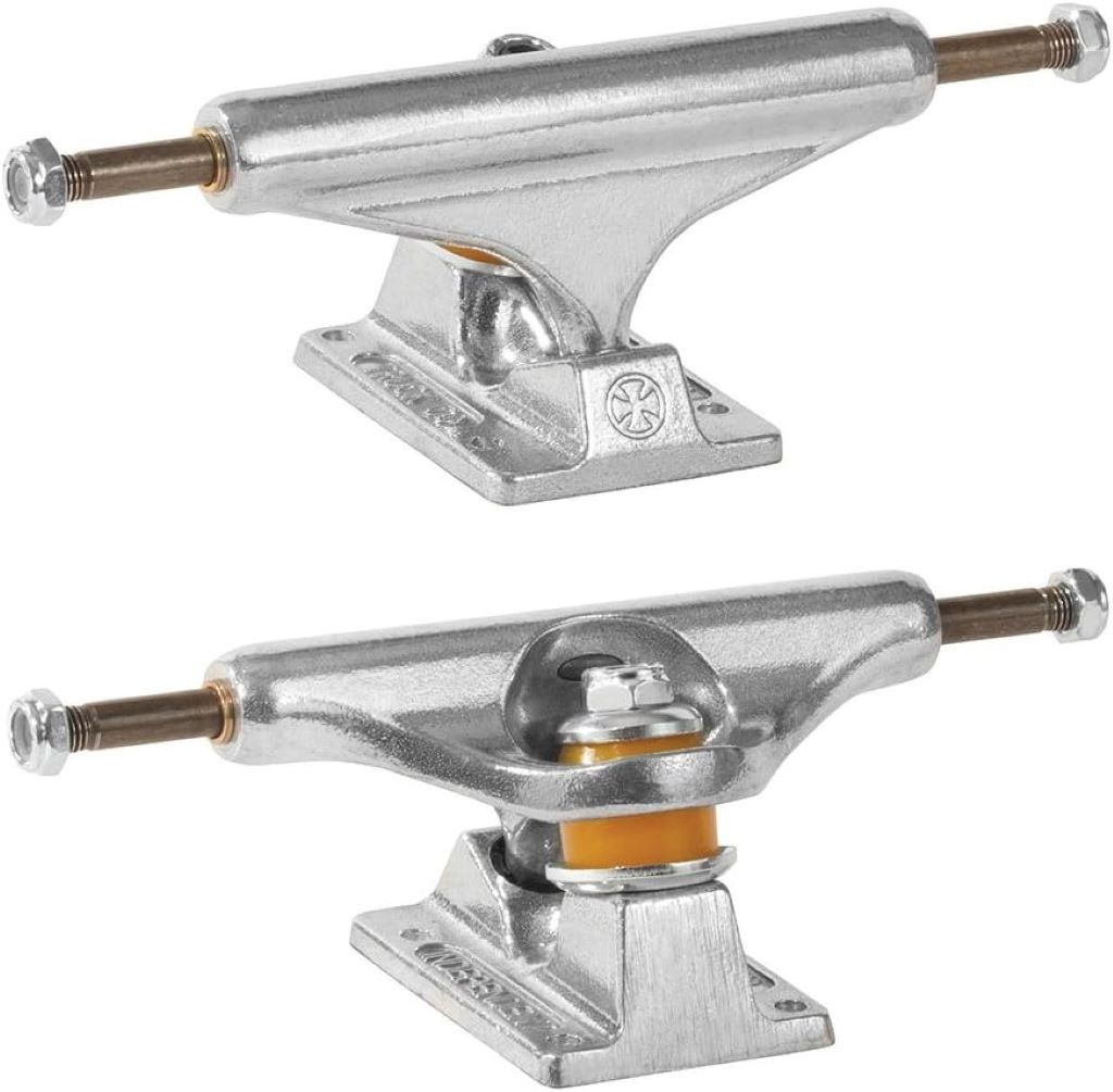 Close-up of Independent Stage 11 skateboard trucks highlighting durability and design.