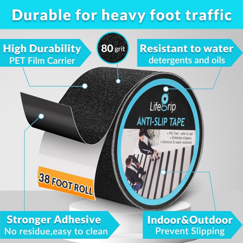 Durable 4-inch wide Lifegrip traction tape providing slip resistance