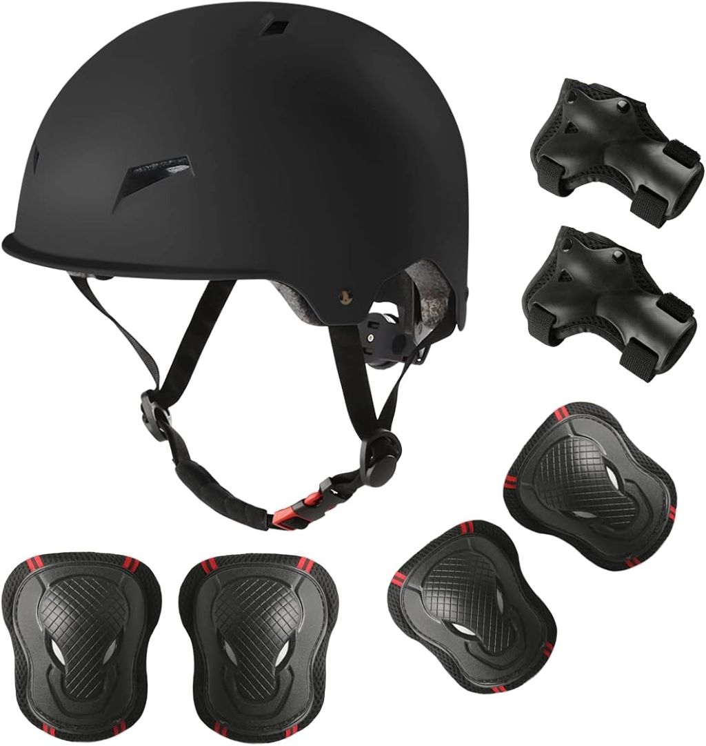 Seed Alarm adult helmet with knee, elbow, and wrist guards for cycling, skateboarding, and scooters.