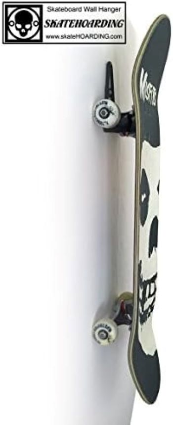 Space-saving SkateHoarding Grab & Go skateboard and longboard storage rack.