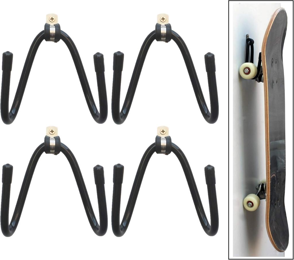YYST W-Style skateboard wall mount rack, 4-pack with hardware for display and storage.