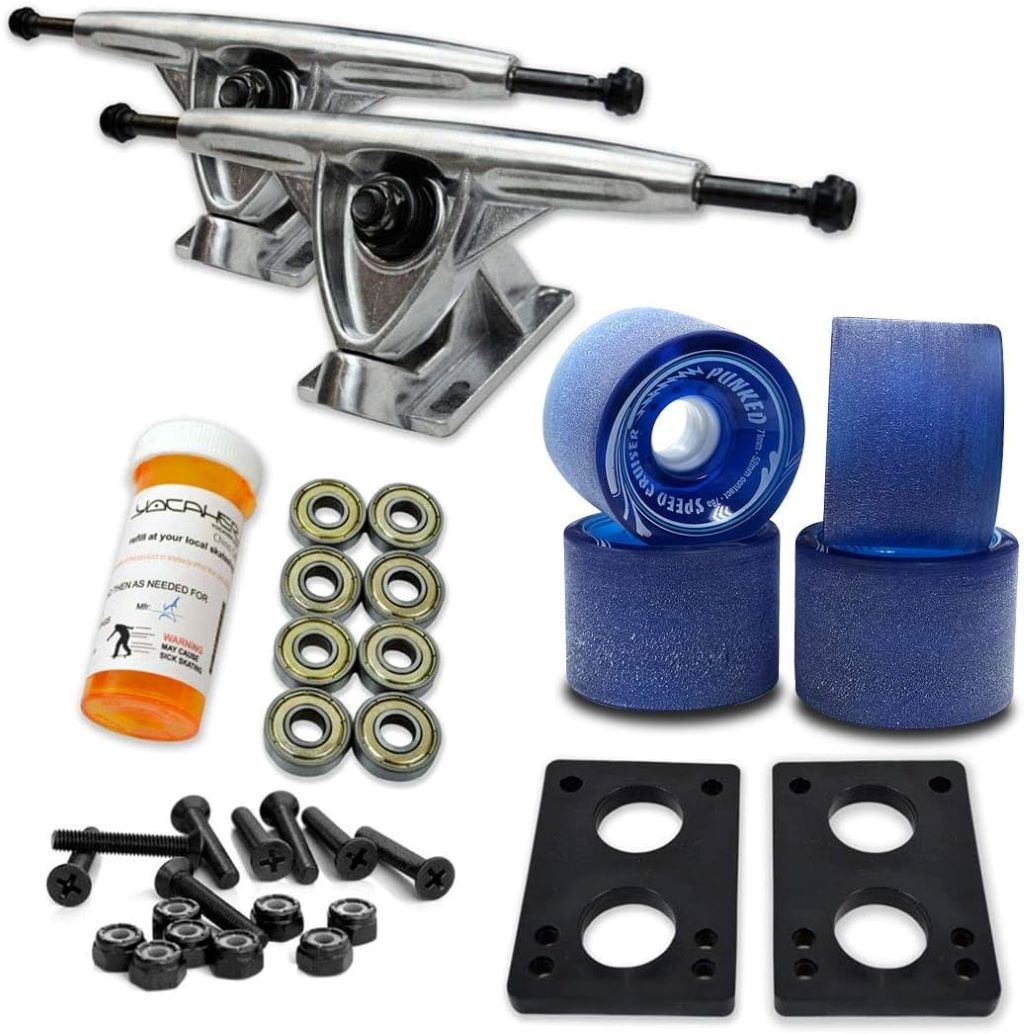 Yocaher longboard complete cruiser set with 71mm wheels and 7-inch heavy-duty polished trucks.