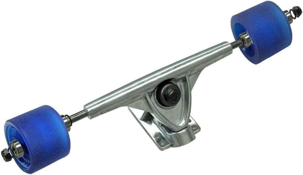 Yocaher longboard setup showcasing 71mm wheels and sturdy 7-inch aluminum trucks for cruising.