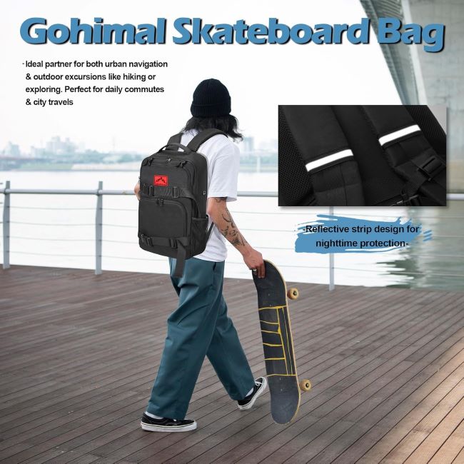Multi-sport GoHimal backpack designed for skateboarding, commuting, and everyday urban adventures.