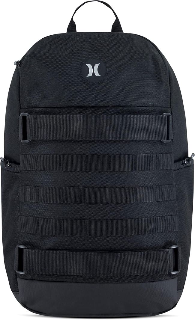Hurley black men's skateboard backpack, durable and stylish, one size fits all.