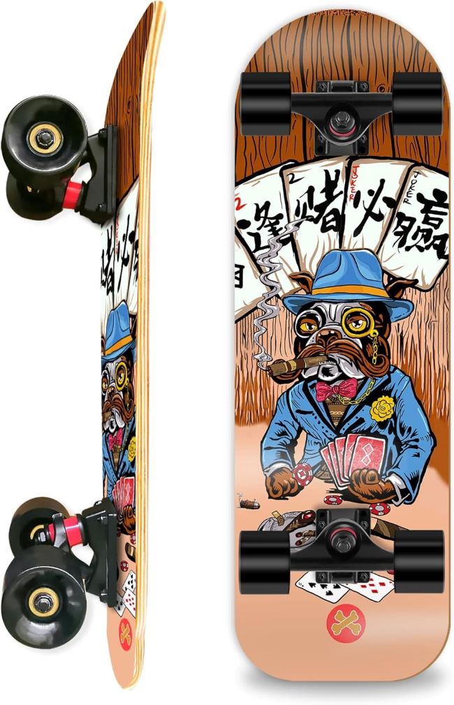 Happy dog enjoying skateboarding on LOsenka board