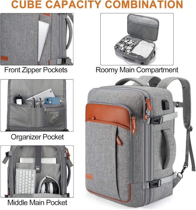 Expandable 40L Lumesner backpack for men and women – durable and water-resistant luggage