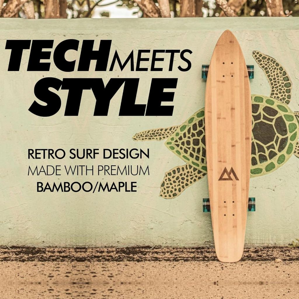 Adult and teen-friendly Magneto cruiser skateboard in natural wood finish.