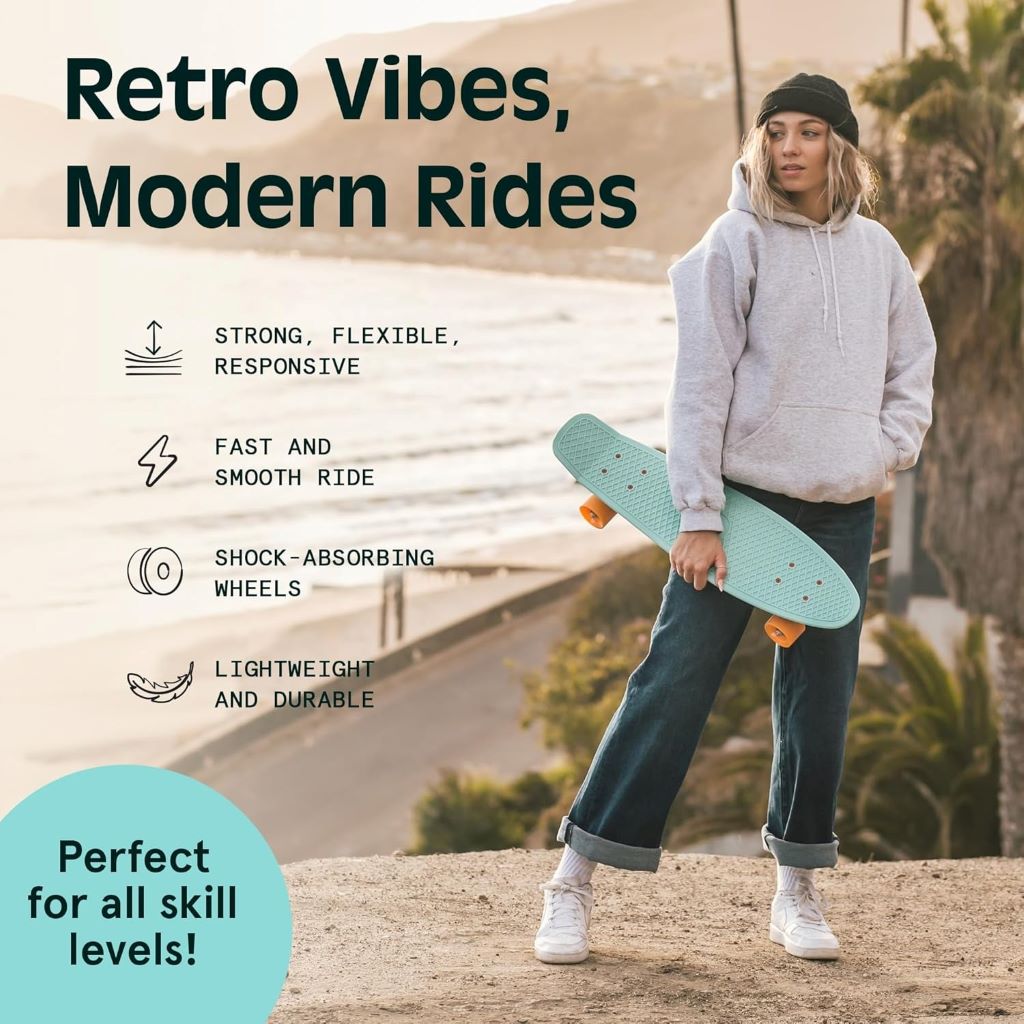 Rider cruising on a Retrospec Quip Mini Cruiser, highlighting smooth ABEC 7 bearings.