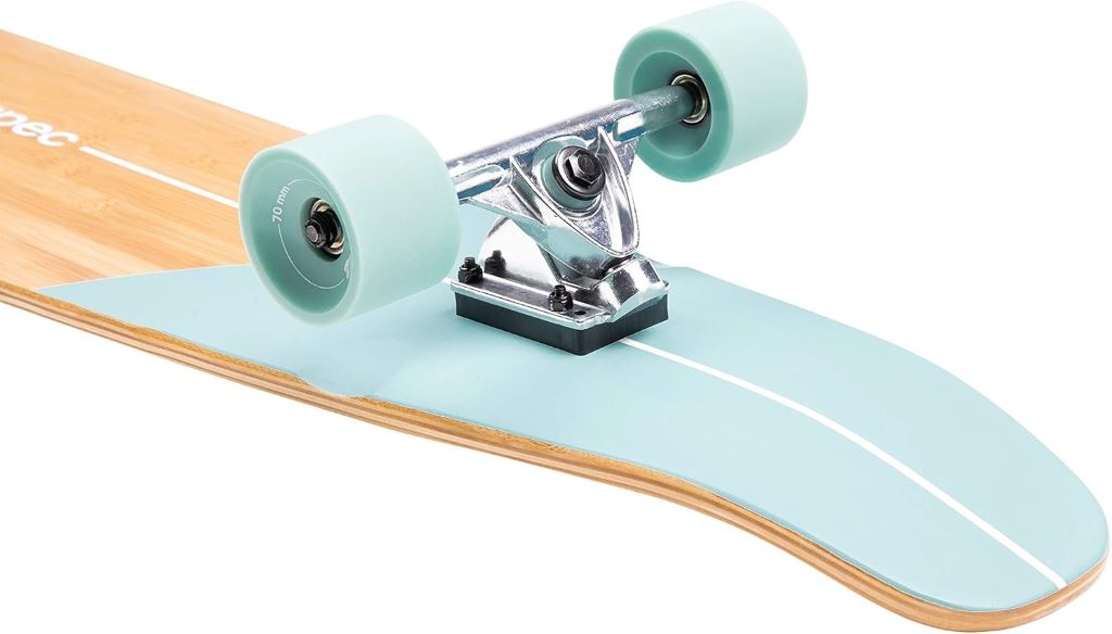 Rider enjoying a smooth ride on Retrospec Zed Pintail 41-inch longboard.