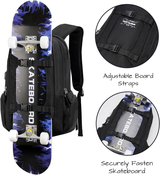 Durable travel backpack for skateboards, laptops, and sports gear