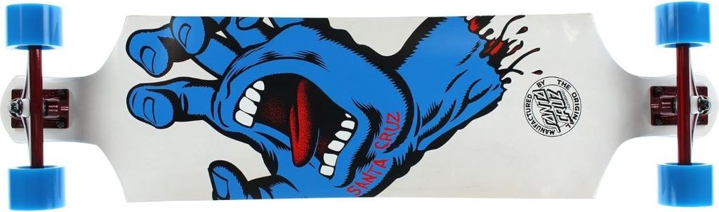 Santa Cruz Screaming Hand Drop-Through Skateboard in white, 10x40 inches