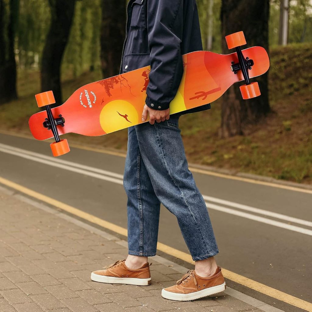 Stylish Slendor longboard skateboard featuring camber concave design for stability and control.