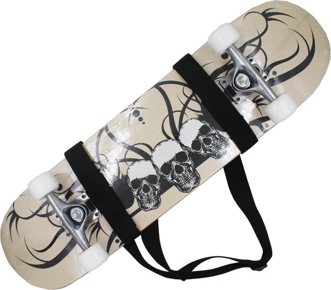 YYST Universal Skateboard Shoulder Carrier strap holding a skateboard securely