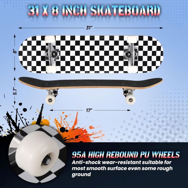 Beginner-friendly Anyfun Pro skateboard for girls and boys, youth and adults