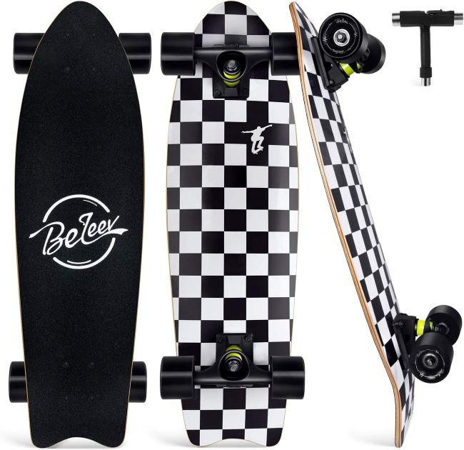 BELEEV 27-inch cruiser skateboard with maple deck for beginners and teens