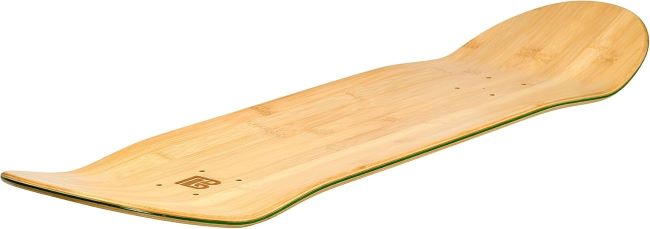 Close-up of bamboo skateboard deck highlighting its pop and long-lasting strength