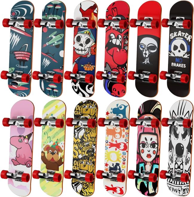 HOMETALL 12-piece finger skateboard set for kids with colorful mini skateboards.
