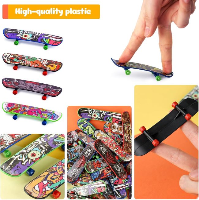 Colorful mini fingerboards perfect as birthday goodie bag stuffers and exchange gifts