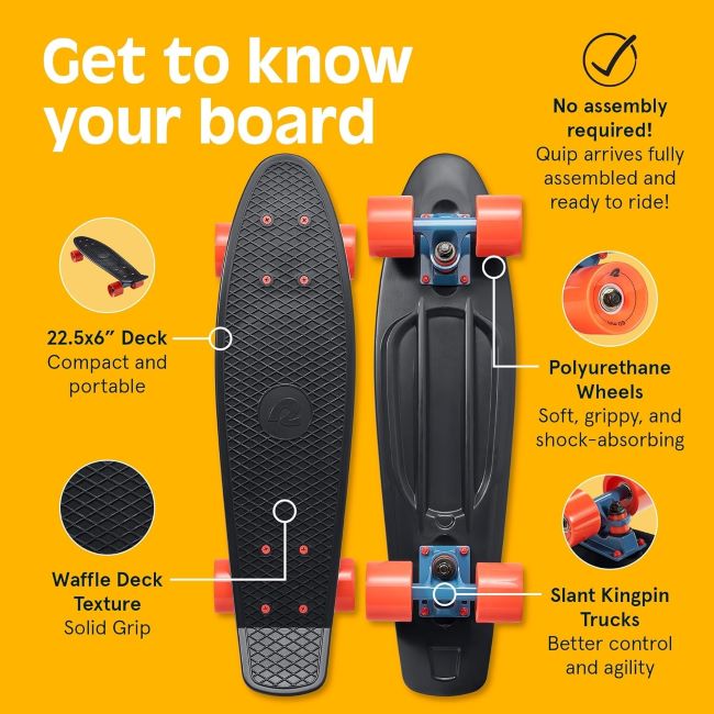 Classic retro-style Retrospec Quip Mini Cruiser skateboard with grippy molded waffle deck