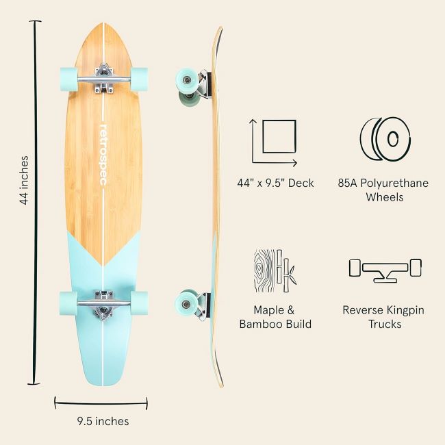 Longboard with bamboo and Canadian maple deck ideal for cruising and carving.