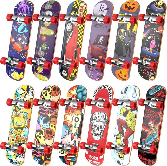 TIME4DEALS 12-piece mini fingerboard skateboards for kids, perfect for fingertip tricks and creative play.