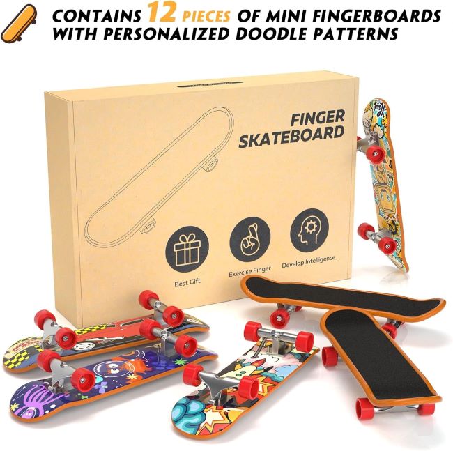Set of 12 tiny finger skateboards by TIME4DEALS, ideal for young skaters and party fun.