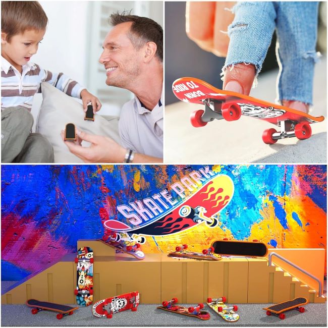 Mini fingerboard starter kit with 12 skateboards, offering fun and skill-building for kids.
