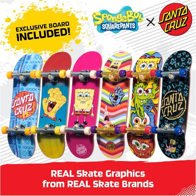 Customizable Spongebob-themed Tech Deck fingerboards for kids' skateboarding fun
