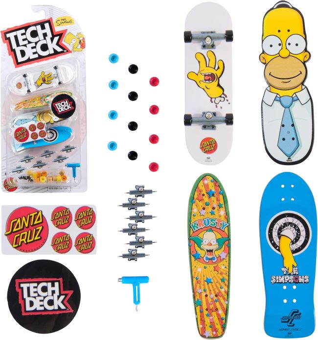 Set of 4 Tech Deck Ultra DLX mini skateboards featuring Simpsons designs