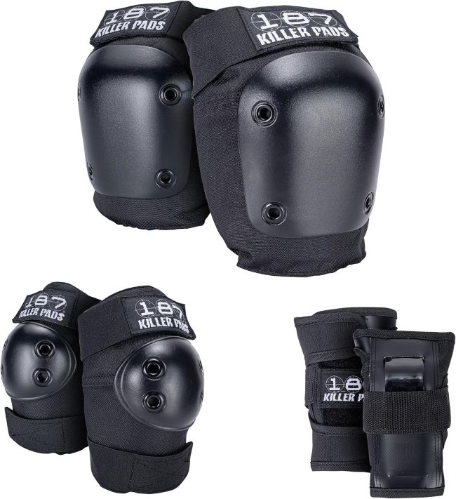 187 Killer Pads six pack protective gear set with knee pads, elbow pads, and wrist guards for skateboarding