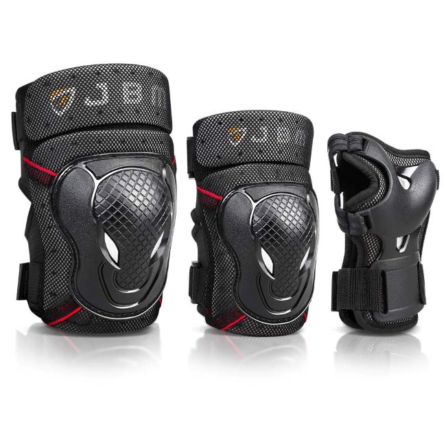 JBM adult youth bike knee pads and elbow pads with wrist guards for cycling, scooter, and skateboarding