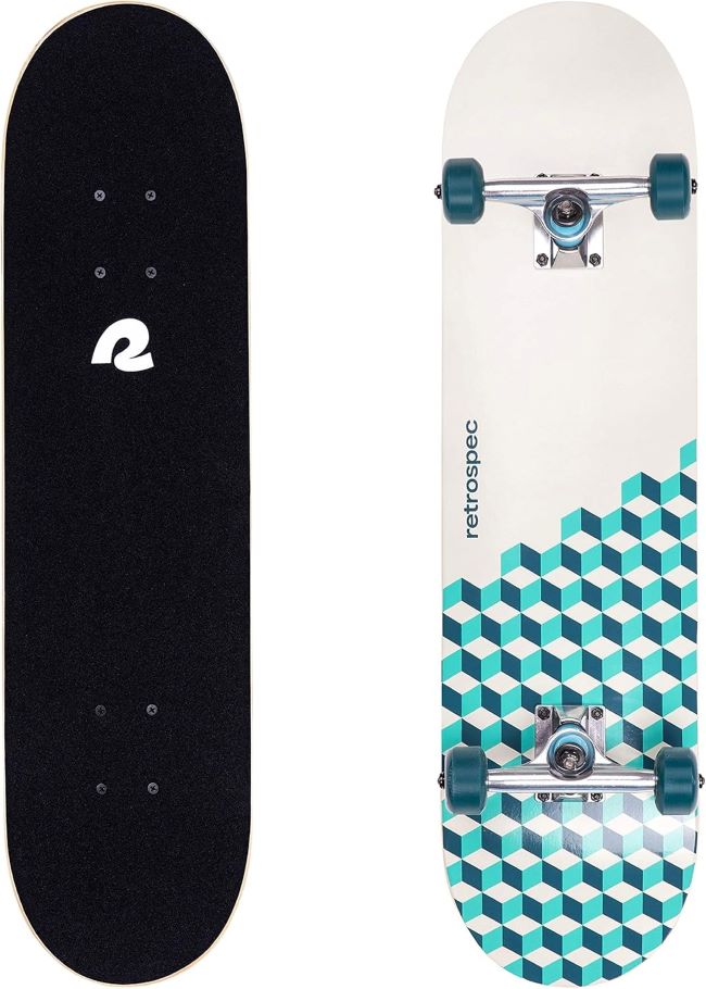 Retrospec Alameda complete skateboard with Canadian maple deck and 5.5-inch aluminum trucks for cruising