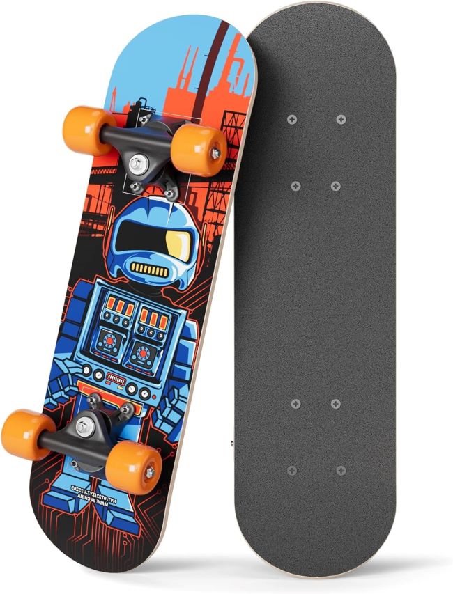 Rude Boyz 17 inch micro skateboard for toddlers, maple wood deck with double kick concave design