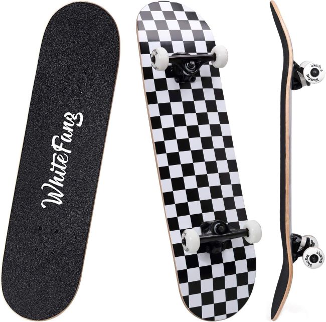 WhiteFang 31 inch complete skateboard, 7 layer maple deck for kids and beginner tricks