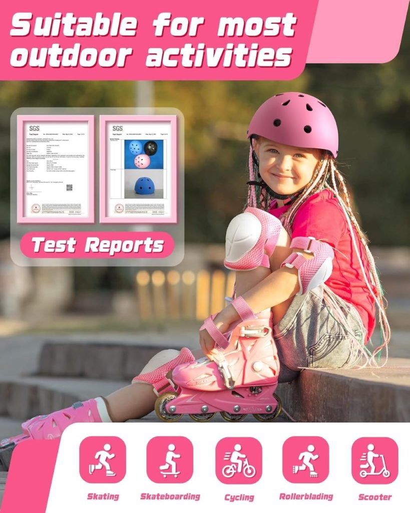 DARME Kids Helmet and Pad Set – adjustable helmet with knee and elbow pads for biking, skating, and scooter safety