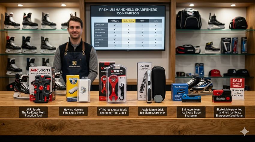 Affordable ice skate sharpeners in Minnesota 2026 comparison showing top tools for blade edge maintenance