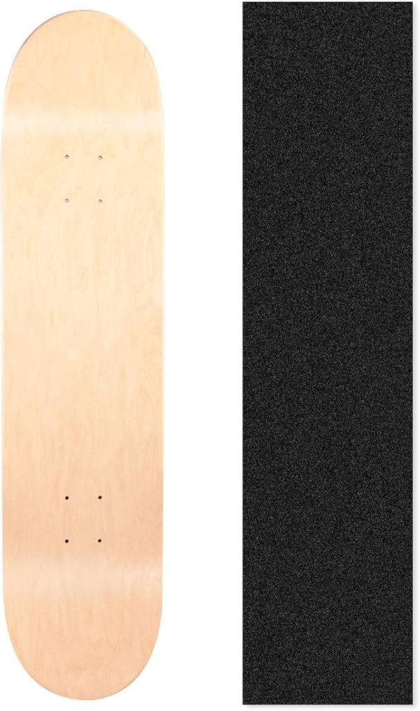 LOSENKA maple skateboard deck with double tail design including grip tape for lightweight and smooth skating performance.