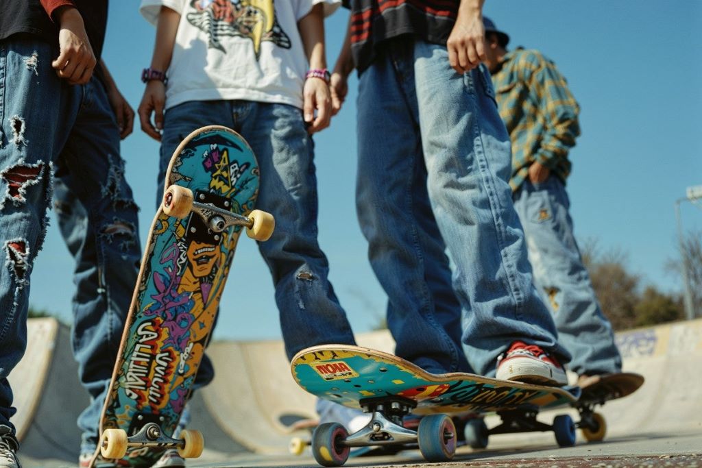Skater wearing durable and comfortable skate pants while performing tricks at a skate park
