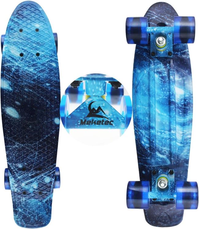 Meketec 22 inch mini cruiser skateboard Starry Sky design for kids and youth beginners with compact retro build