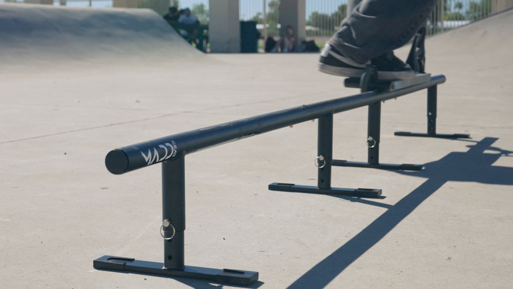Durable portable grind rail showing stable base and compact practice setup